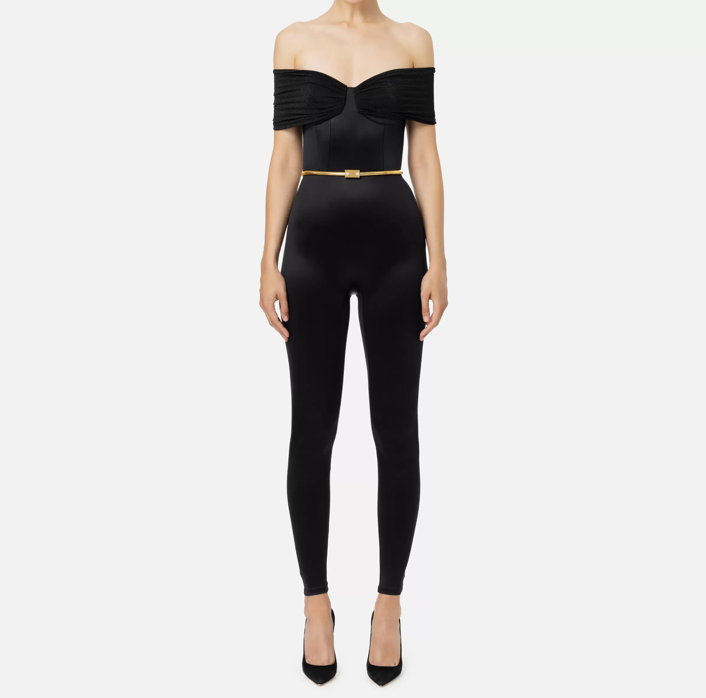 Elisabetta Franchi Tute^Tuta bustier in lycra con cintura Nero