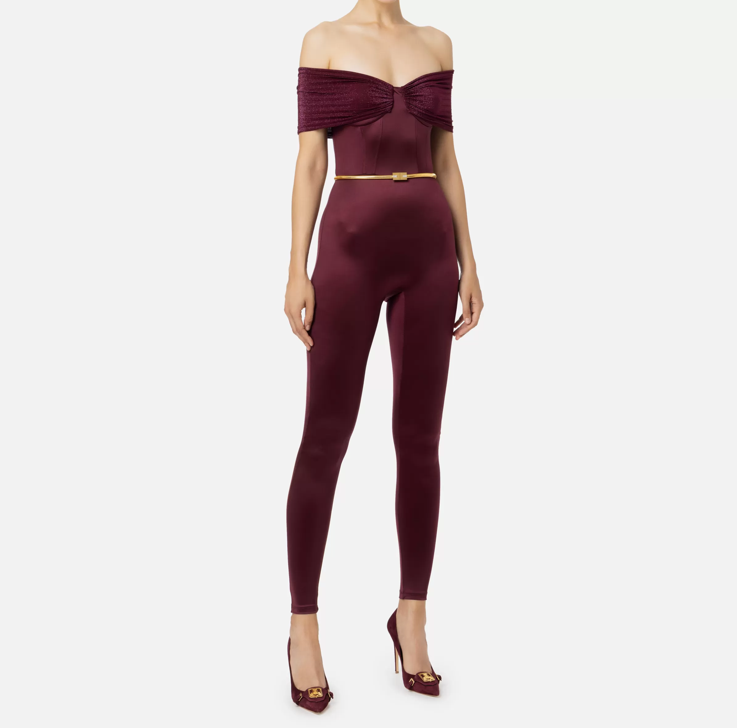 Elisabetta Franchi Tute^Tuta bustier in lycra con cintura RougeNoir