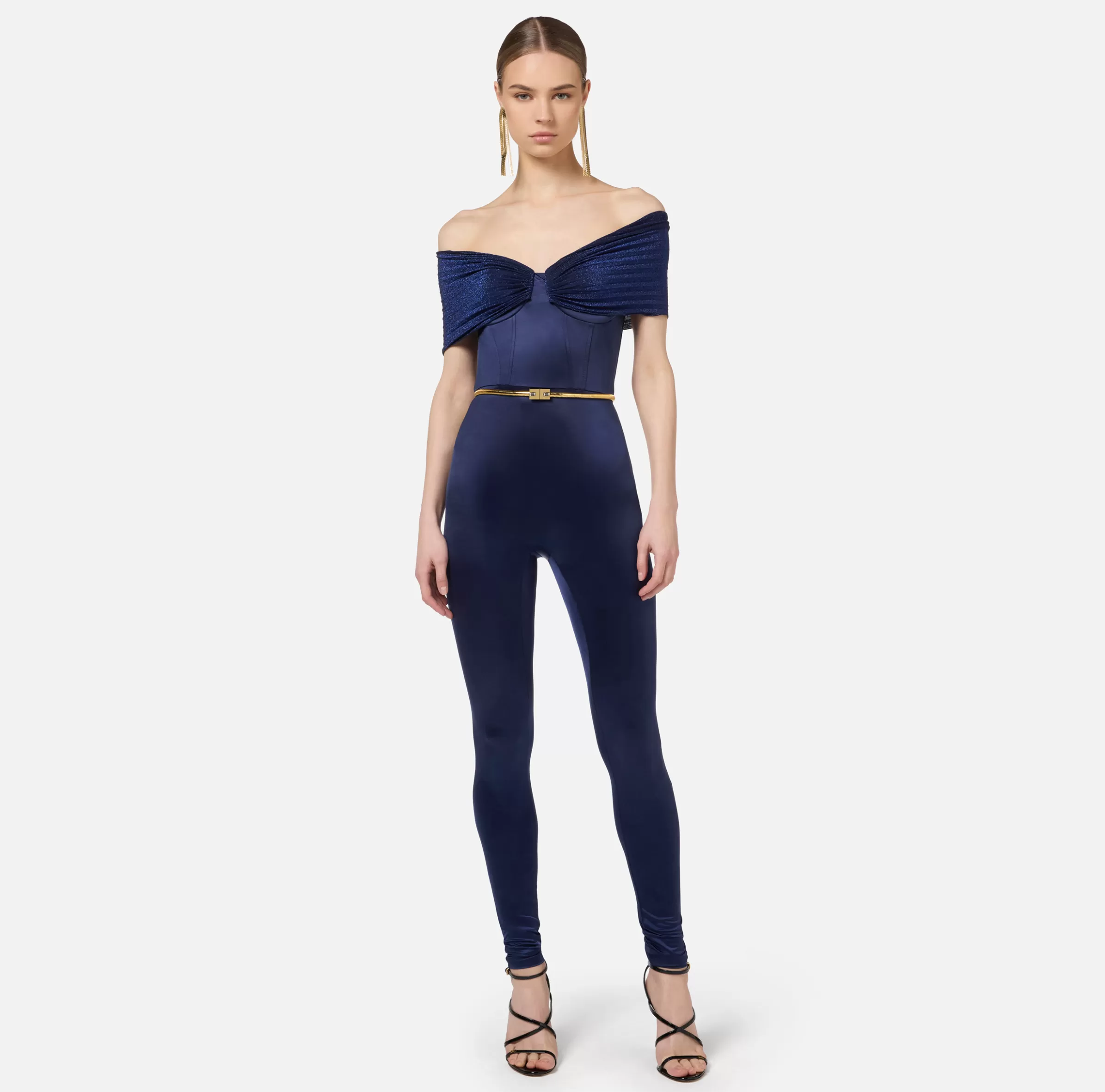 Elisabetta Franchi Tute^Tuta bustier in lycra con cintura Navy