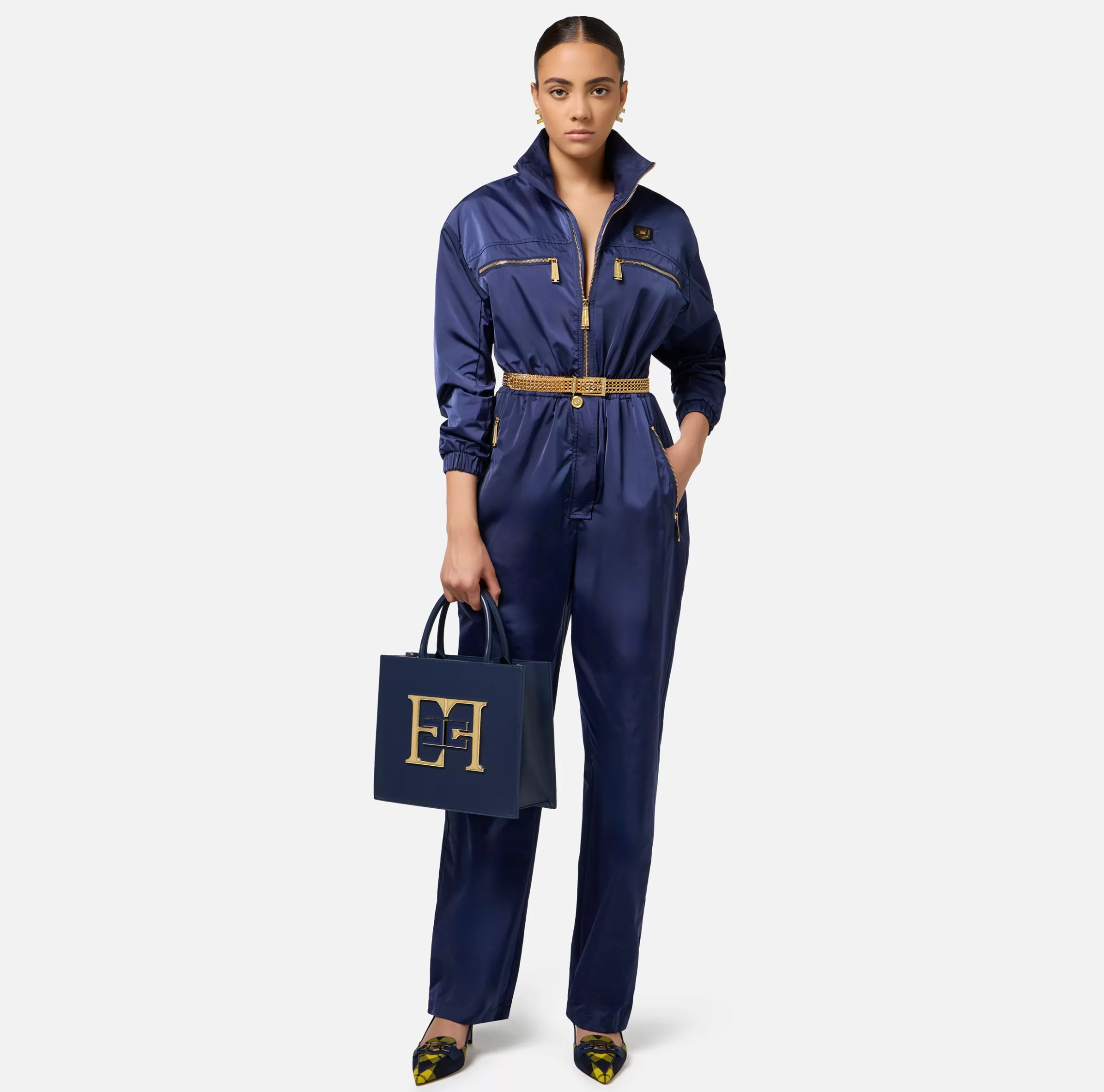 Elisabetta Franchi Tute^Tuta cargo in nylon tecnico con zip Navy