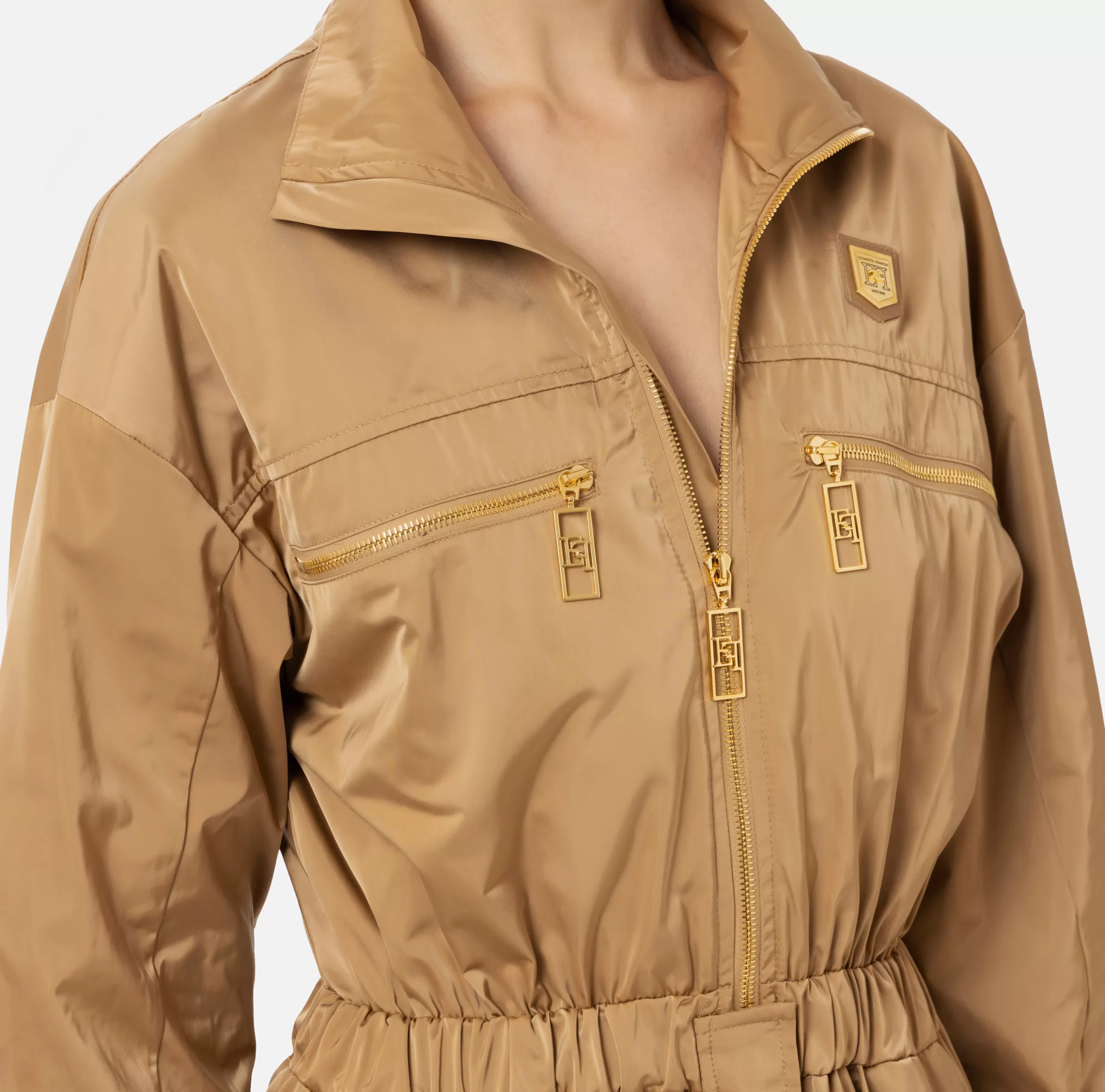 Elisabetta Franchi Tute^Tuta cargo in nylon tecnico con zip Camel