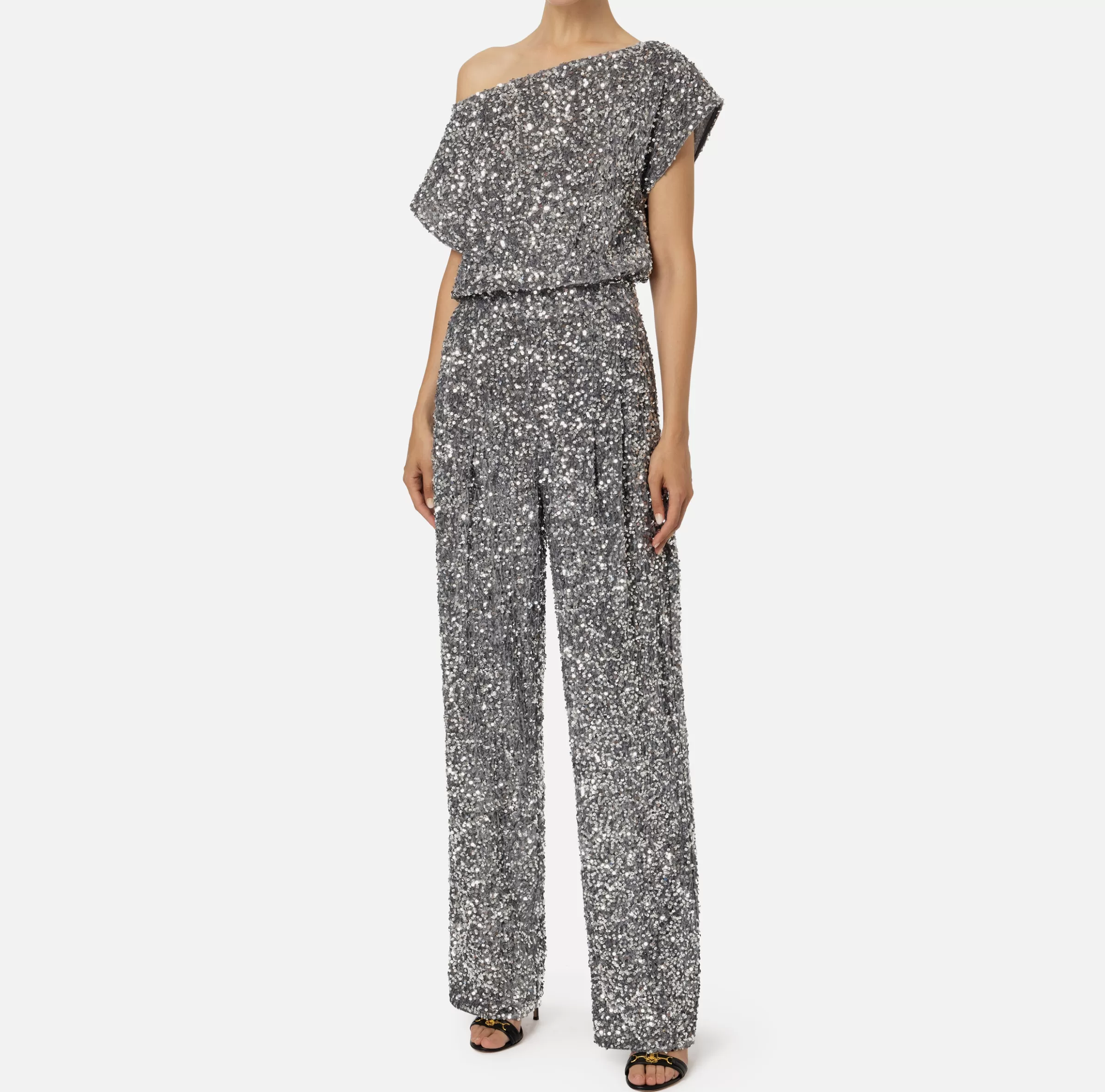 Elisabetta Franchi Tute^Tuta in ciniglia ricamata con pailettes Steel