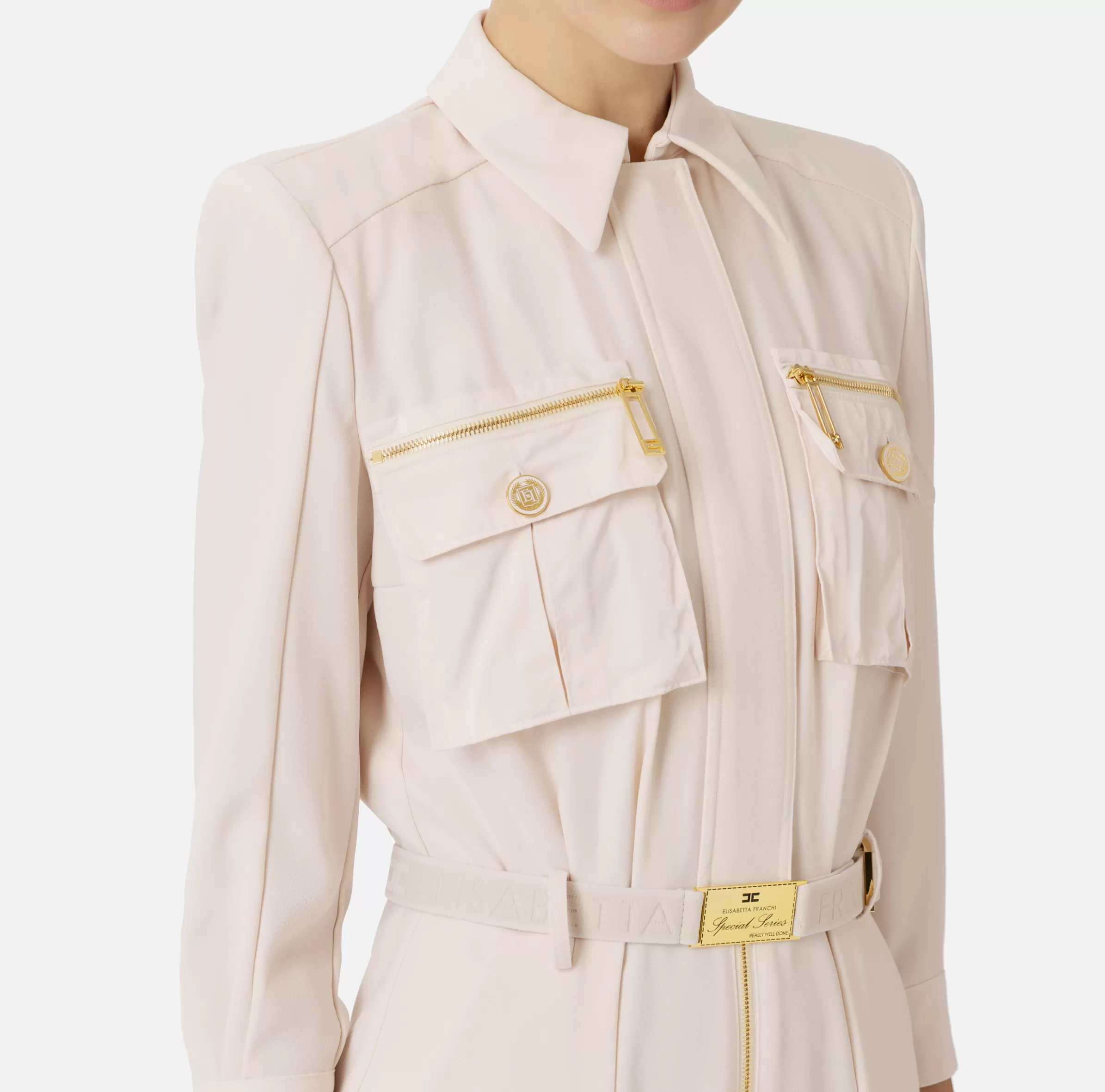 Elisabetta Franchi Tute^Tuta in crêpe con tasche e cintura Lattice