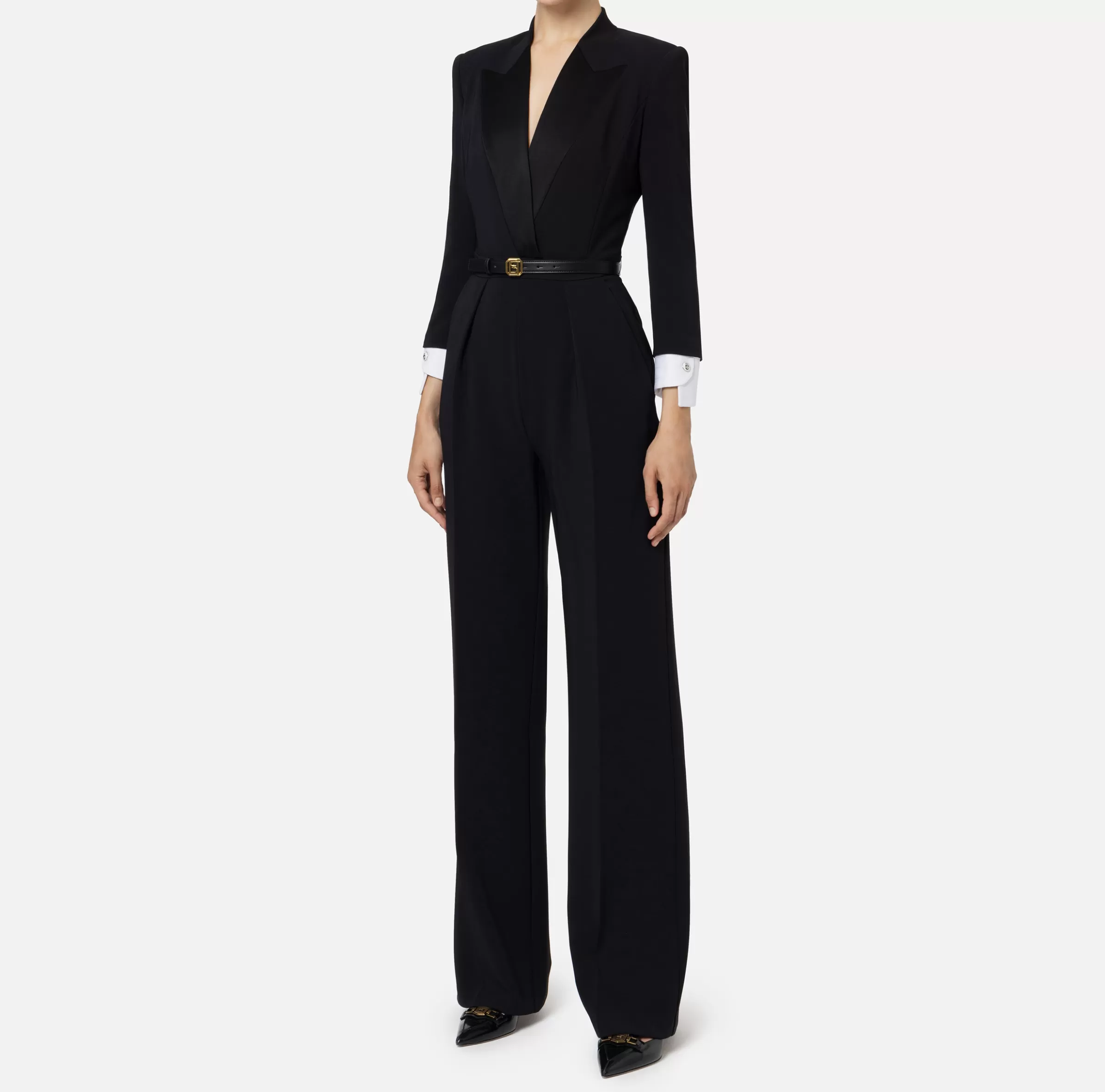 Elisabetta Franchi Tute^Tuta in crêpe stretch con revers in raso Nero