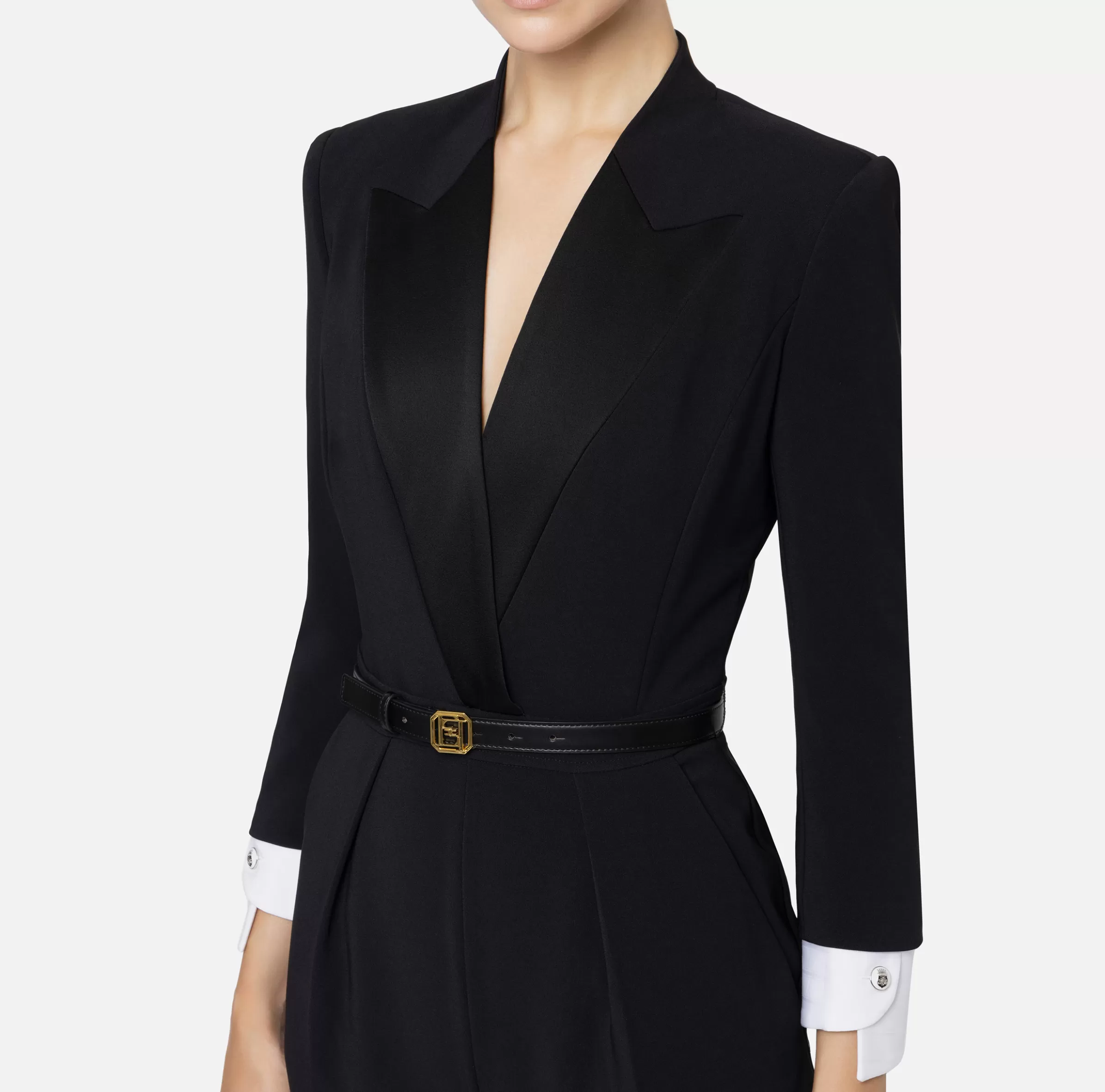 Elisabetta Franchi Tute^Tuta in crêpe stretch con revers in raso Nero