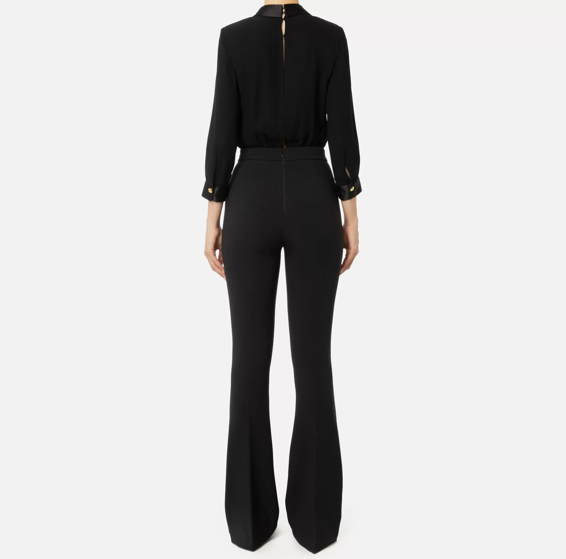 Elisabetta Franchi Tute^Tuta in viscosa con camicia incrociata e pantalone svasato con morsetto Nero