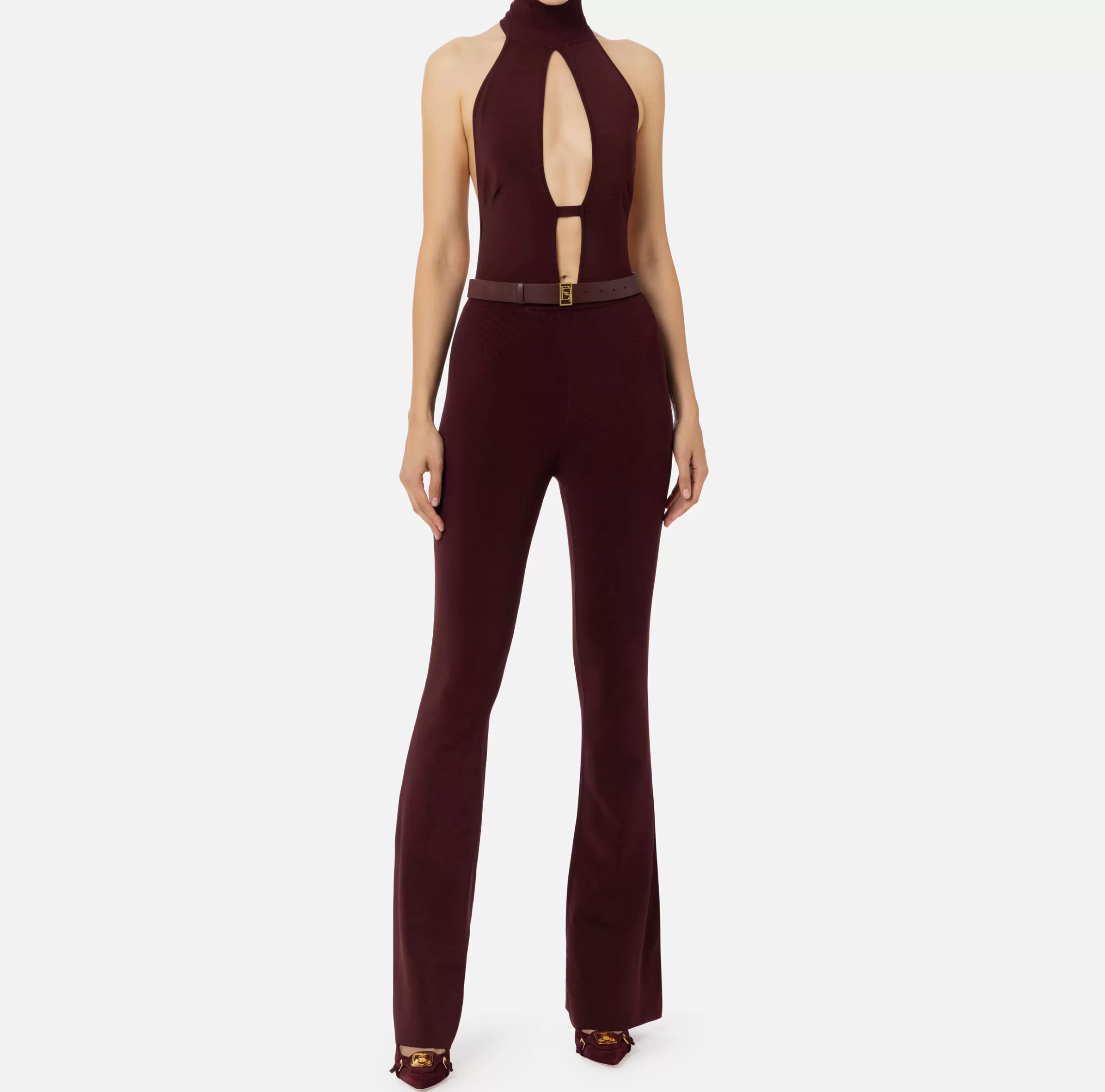 Elisabetta Franchi Tute^Tuta in viscosa lucida con cintura RougeNoir